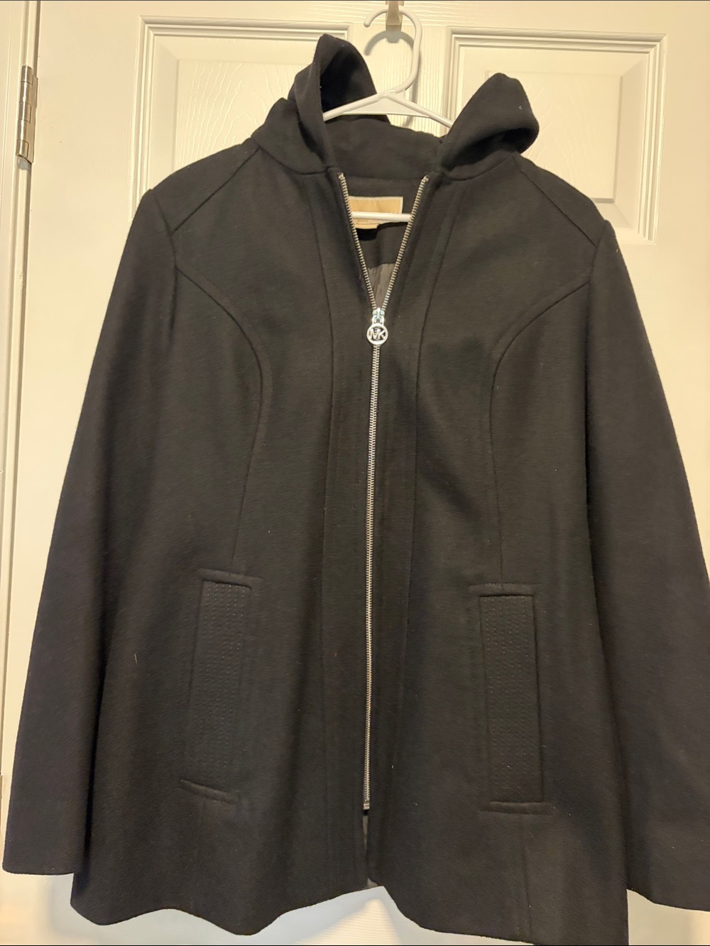 Michael Kors Black Hooded Zip-Front Wool women’s Coat